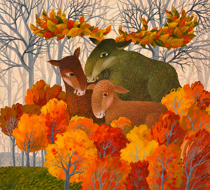 Hares in the field cooking borsch