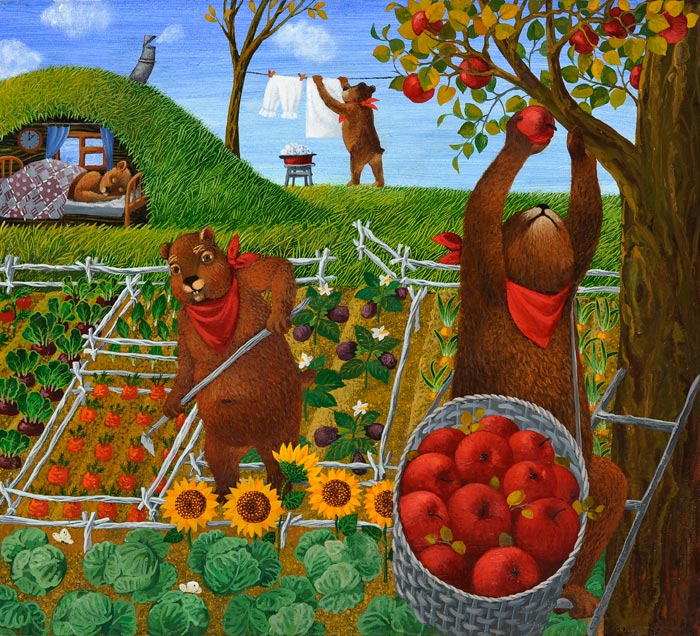 Hares in the field cooking borsch